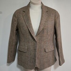 Vintage L.L. Bean Beige Wool Tweed Blazer Tailored Preppy Jacket Made in USA